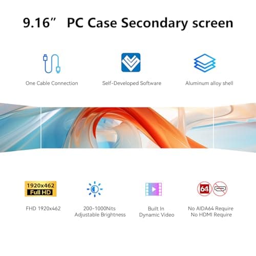 9.16" Computer Temp Monitor, FHD 1920x462 PC Sensor Panel One-Cable Connection(No HDMI Needed), Stretched Bar LCD Dynamic Theme Supported, IPS Mini Secondary Screen for CPU RAM HDD Data, Windows Only - Thumbnail 2