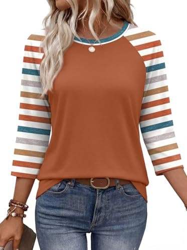 3/4 Length Sleeve Womens Tops Baseball Shirt Women Summer Outfits Playeras para Mujer Elbow Length Tees Women's T-Shirts Clothing Blouses Striped S - Image 1