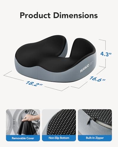 HUANUO Seat Cushion for Office Chair, Extra Large Memory Foam Cushion for Office Chair,Car & Wheelchair - Sciatica & Tailbone Pain Relief for Long Sitting, Ergonomic Design with Anti-Slip Bottom - Thumbnail 6