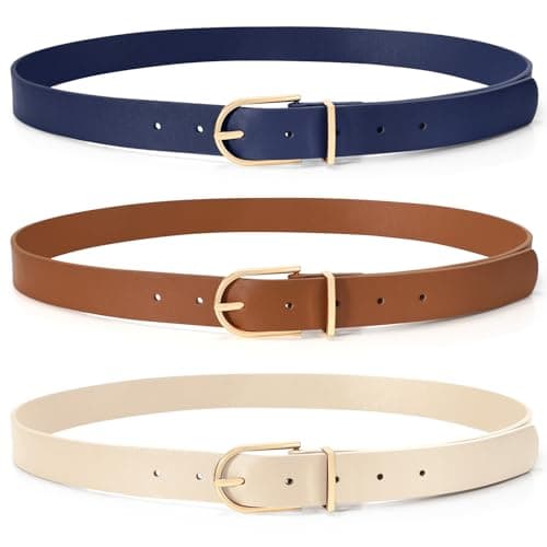 SUOSDEY 3 Pack Womens Fashion Leather Belts for Jeans Dresses Pants Black Brown Beige Ladies Belts with Gold Buckle - Image 1
