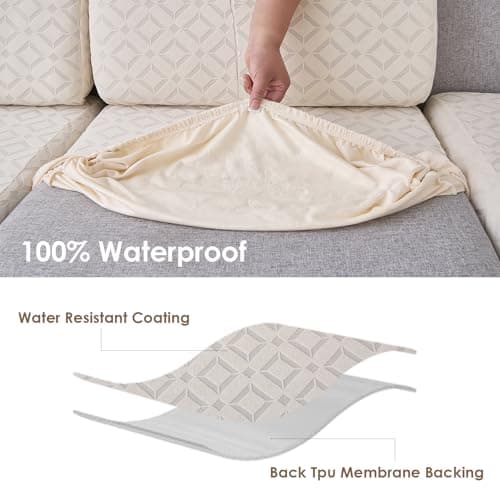 Couch Cushion Covers Waterproof, Stretch Sectional Couch Covers L Shape, Sofa Cushion Covers Washable, Non Slip Magic Sofa Covers, Sofa Slipcovers with Elastic Bottom, Pet-Friendly (1 Backrest Cover) - Thumbnail 2