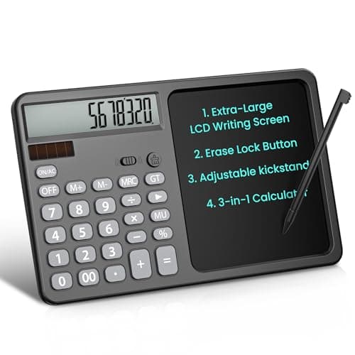 Desk Calculator with Writing Pad, Widescreen Extra-Large LCD Display, 12-Digit Calculator, Solar&Battery Dual Power Supply, Desktop Calculator with Ergonomic Viewing Angle for Office, School(Black) - Image 1