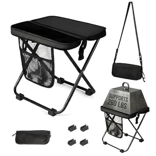 Acaine Foldable Sling Bag Stool with Storage Pocket, Heavy Duty Seat Supports 280 lbs, Non-Slip Feet, Easy Setup Ultralight Chair for Hiking, Fishing, Camping & Festivals (Black)