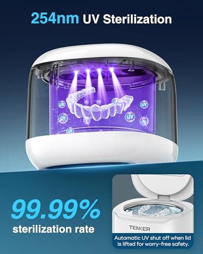 Ultrasonic Retainer Cleaner Machine, 49kHz Dental Cleaning Pod for Night Guards, Mouth Guards, Aligner, Braces, Toothbrush, Jewelry, Dentures, Ultrasonic Cleaner for Oral Dental Care, 220ML, White - Thumbnail 3