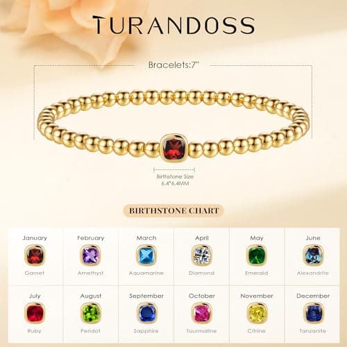 Turandoss Blue Birthstone Bracelets for Women - Trendy 14K Gold Plated Elastic Beaded December Created Tanzanite Birthstone Bracelet Birthday Jewelry Gifts for Women - Thumbnail 4