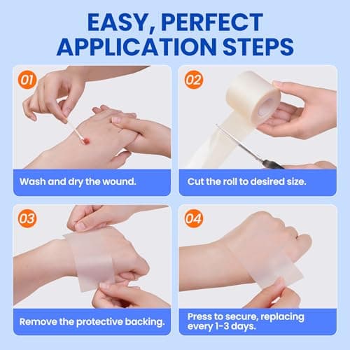 Hydrocolloid Roll Large Adhesive Bandages Medical Grade Tape Wound Care Dressing, Cut-to-Size Waterproof Patches for Face Acne Pimple, Blister, Burn, Sterile & Fast Healing (2in x 12ft) - Thumbnail 4