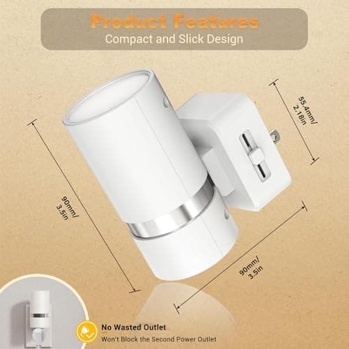 JandCase Night Lights Plug into Wall, Automatic Night Light with Dusk to Dawn, 2 Pack 3000K Soft Warm 0-100LM Dimmable Plug in LED Nightlight for Bedroom, Hallway, Stairs - Thumbnail 4