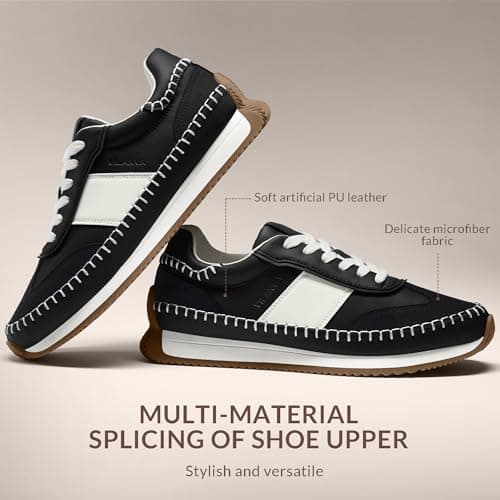 Vilanva Women's Black Fashion Sneakers Casual Tennis Shoes with Non-Slip Retro Gum Sole Ladies Walking Trendy Footwear Size 11 - Thumbnail 4