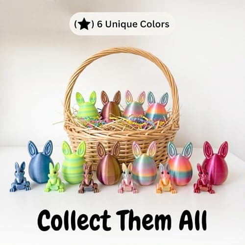 JimSeiSei 6PCS 3D Printed Easter Eggs Set with Articulated Rabbit Inside, Prefilled Surprise Eggs for Easter Basket Stuffers, Reusable Collectible Toys for Easter Egg Hunt & Party Favors (BunnyInside) - Thumbnail 3