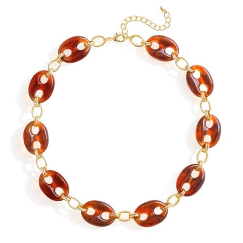 FILMOON Chunky Choker Coffee Bean Necklace Amber Acrylic Link Statement Necklace Trendy Jewelry Gift - Image 1