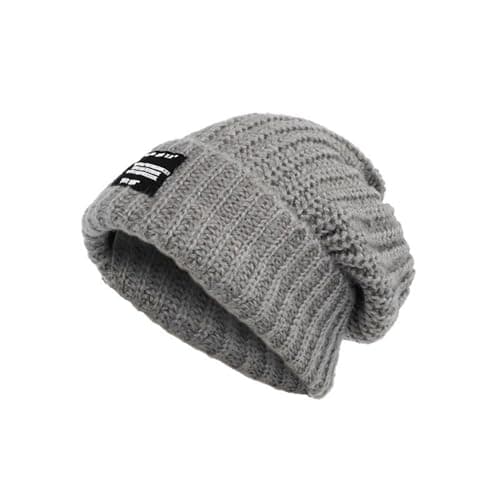 BSHITWO Wool Beanie for Women, Winter Hat Soft Warm Fleece Knit Cap with Letters, Windproof Cold-Proof, Slouchy Cuffed Less Static, Comfortable Snow Cap for Daily Wear, One Size, Gray - Image 1