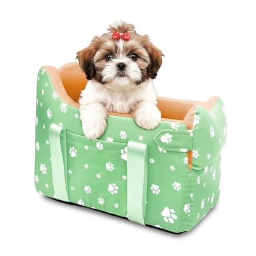 Cullaby Dog Center Console Car Seat for Small Dogs Under 15lbs,Detachable Washable Booster Pet Car Seat Travel Bed with Storage Pockets and Seat Belt(Green) - Image 1