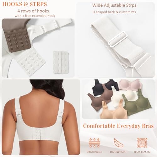 Wireless Jelly Seamless Bras for Women No Underwire Tshirt Full Coverage Padded Supportive Bra Comfortable Everyday Bralettes(01#White(Full Coverage),Large) - Thumbnail 4
