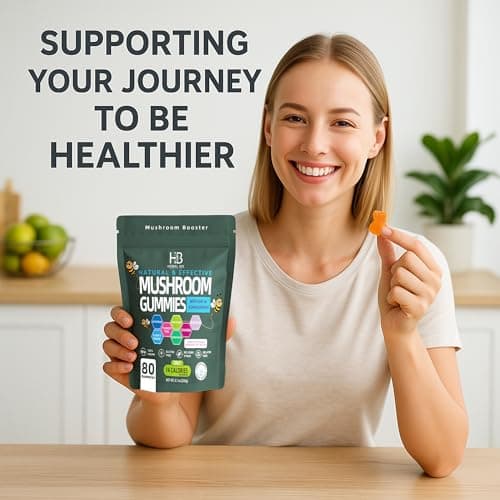 Organic Ashwagandha & Lions Mane Mushroom Gummies - Reishi, Cordyceps, Turkey Tail, Maitake, Shitake & Chaga, Immune Support & defense, Brain Boost, Vegan, All-in-One Superfood supplement | 80 gummies - Thumbnail 4