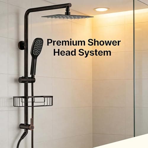 SonTiy Rain Shower Head System with Handheld Spray, 360° Adjustable Shower Arm Exposed Showerhead Kit with Caddy for Whole Family, 1.8 GPM, Oil Rubbed Bronze - Thumbnail 2