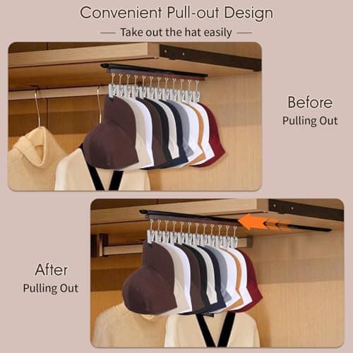 SNOWSTAR Hat Hanger for Closet, 2 Pack Sliding Hat Rack for Baseball Caps, Baseball Hat Organizer Holder with 24 Large Clips, Ball Cap Organizer Wall Space Saving Design - Thumbnail 5