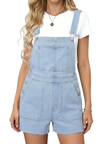 Denim Overall Shorts for Women Stretchy Adjustable Straps Bib Jean Short Overalls Denim Shortalls With Pockets Summer - Image 1