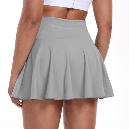 Womens Grey Pleated Skirts High Waisted Tennis Skorts for Women Mini Summer Athletic Skater Cheer Uniform Skirt - Image 1