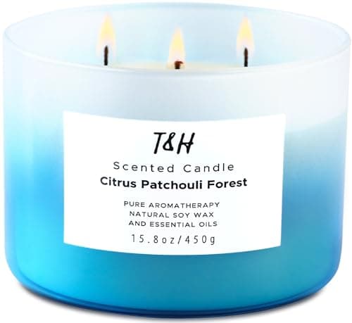 Citrus Patchouli Scented Candle - Large 3-Wick Aromatherapy Soy Candle with Eucalyptus, Rosemary & Forest Pine, 15.8 oz - Clean Burning, Long Lasting Home Fragrance Gift for Women & Men - Image 1