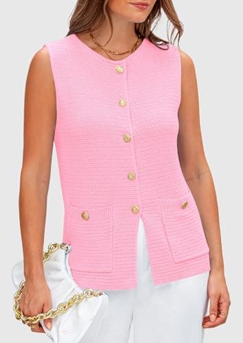 PRETTYGARDEN Women's 2026 Spring Sweater Vest Sleeveless Button Down Knit Cardigan Tank Tops Summer Business Casual Outfits (Light Pink,XX-Large) - Thumbnail 5