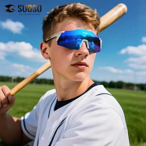 suoso Sports Cycling Sunglasses for Men: Lightweight UV Protection Polarized Sun Glasses for Youth Baseball Softball Running - Thumbnail 2
