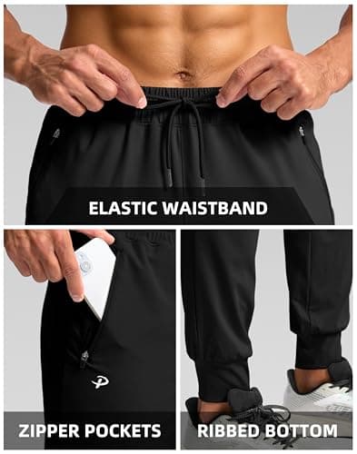 Pudolla Sweatpants for Men Joggers for Men Athletic Pants for Men Stretch Mens Workout Pants Gym Runing Pants(Black S) - Thumbnail 4