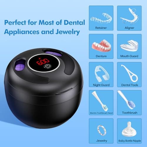 Upgraded Ultrasonic Retainer Cleaner Machine, 45kHz Ultrasonic Dentures Cleaner for Night Guards, Braces, Aligner, Toothbrush, Jewelry and More, 200ML Capacity, Black1 - Thumbnail 6