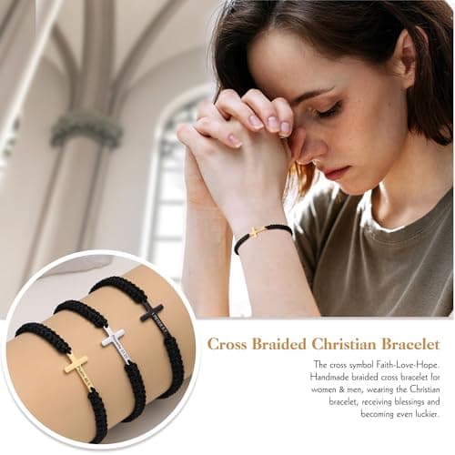 Sistble Easter Basket Stuffers Easter Gifts for Women Teens Confirmation Gifts for Teen Cross Bracelet Christian Gifts for Women Catholic Inspirational Bracelets Jesus Religious Baptism Gift for Teen - Thumbnail 2