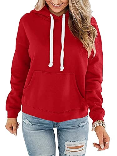 STOLKISS Women Casual Hoodies Pullover Lightweight Thin Athletic Sweatshirt Tops Jack Loose Long Sleeve Design with Pocket Red - Image 1