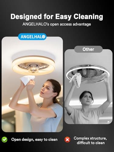 ANGELHALO 16" Smart Ceiling Fan with Light, Dimmable 2700K-6500K, Remote/App Control, Low Profile Flush Mount Fandelier with 6 Silent Speeds, Bladeless Fan Light for Bedroom/Kids Room/Home Offices - Thumbnail 4