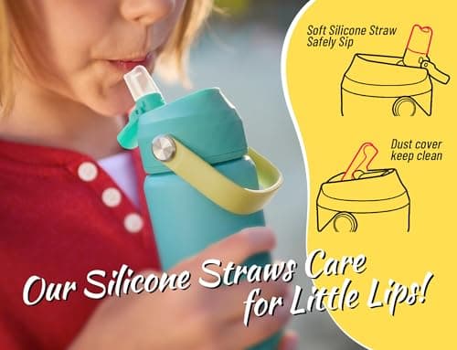 DLOCCOLD Kids Insulated Water Bottle with Leak Proof Straw Lid, Double Wall Vacuum Stainless Steel Water Bottle with Silicone Boot, Reusable Tumbler for Travel, Boys, Girls - Thumbnail 4