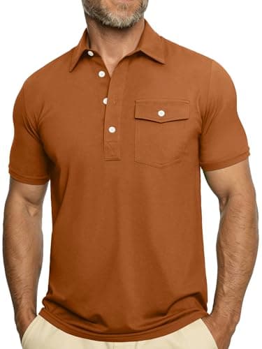 JEMLDL Mens Summer Shirts 4 Buttons Casual Vacation T Shirts Quick Dry Short Sleeve Golf Tops Outdoor Performance Rosy Brown XXL - Image 1