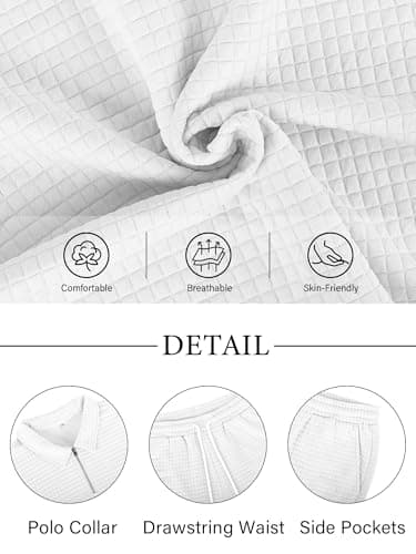 JEMLDL Men's Short Sets 2 Piece Polo Shirt Summer Outfits Casual Fashion Loungewear Short Sleeve Travel Golf Tracksuits White Large - Thumbnail 5