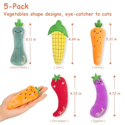 ETEKYER Catnip Cat Toys, 5 Pack, Plush Cat Nip Toys for Indoor Kitten Kitty, Interactive Cat Kicker Chew Safe Teeth Cleaning Toys, Fun Vegetable Shape - Thumbnail 6