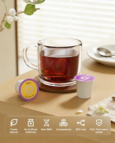 HBN Tea 48-Count Sampler Variety Pack for K-Cup Brewers, Healthy & Energizing Tea Capsules, Gift Box Set (Green, English Breakfast, Earl Grey, Jasmine) - Thumbnail 4