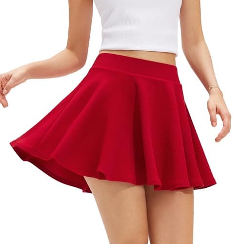 Stelle Women Casual SkateSkirts with Shorts Underneath Basic Versatile Flared Mini Skorts（Red,M） - Image 1