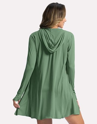Soothfeel Women's UPF 50+ Swim Cover Up Sun Protection Hoodie SPF Lightweight Jacket Long Sleeve Beach Cover Ups for Women (Green,L) - Thumbnail 2