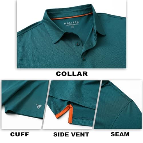 M MAELREG Golf Polo Shirts for Men Short Sleeve Quick Dry Fit Texture Sports Casual Collared Men's Golf Shirts Turquoise - Thumbnail 5