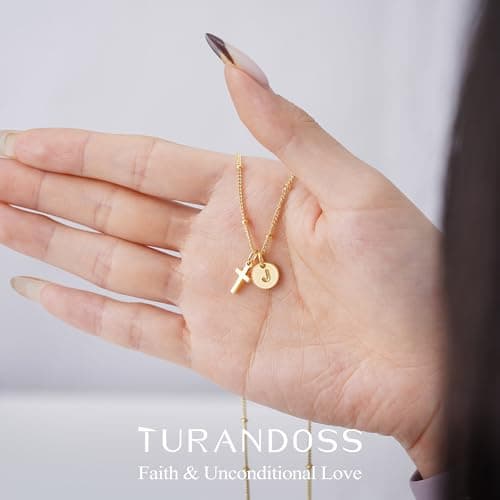 Turandoss Initial Necklaces for Girls Trendy, Dainty Letter I 14K Gold Plated Cross Necklace Birthday Personalized Christmas Gifts for 5 6 7 8 9 10 Teen Girls Jewelry - Thumbnail 5