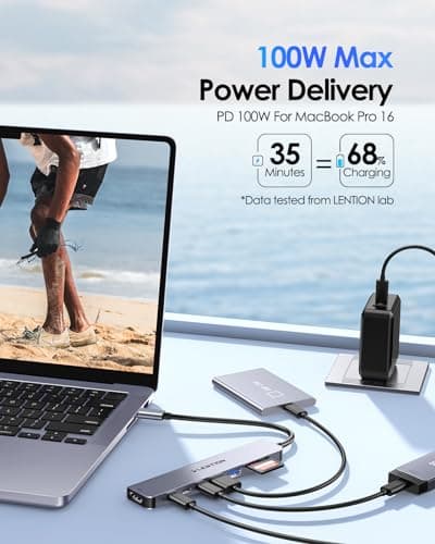 LENTION 8 in 1 USB C Hub with 4K@60Hz HDMI Adapter, 2 USB C Data Transfer & 2 USB 3.0 Port, 100W PD, SD/Micro SD Card Reader for 2025-2016 MacBook Pro/Air M5/M4, Mac, 2026 MacBook Neo, Surface Pro - Thumbnail 4
