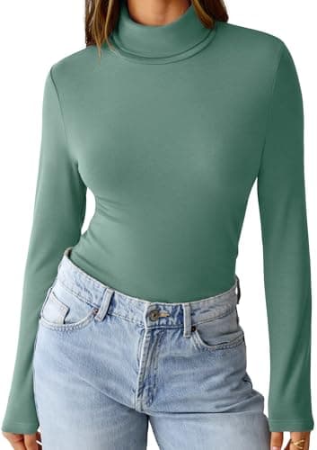 GKBK Womens Long Sleeve Shirts Mock Turtleneck Turtle Neck Fall Fashion Basic Thermal Underwear Layer Tops Tight Slim Fit Cute Ribbed T-Shirts Winter Trendy Clothes 2025 Dark Green XL - Image 1