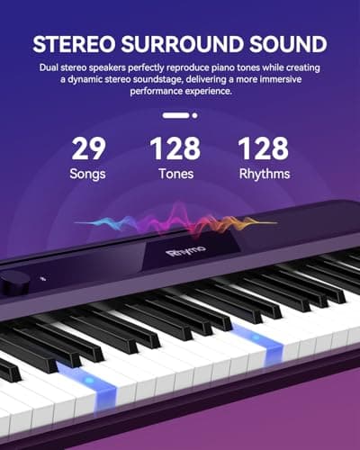 Rhymo 61 Keys Smart Keyboard, Lighted Up Keys Electric Piano Keyboard, Learning Keyboards Piano for Beginners with 29 Demo Songs, 128 Tones, 128 Rhythms, Built-in LED Lights & Apps, Speakers - Thumbnail 4