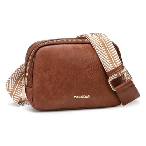 TENSTAR Women's Mini Fanny Pack, Leather Crossbody Waist Bag with Adjustable Strap, Anti-Theft Waterproof Sling Bag for Travel Hiking Gym Daily Use (Brown) - Image 1
