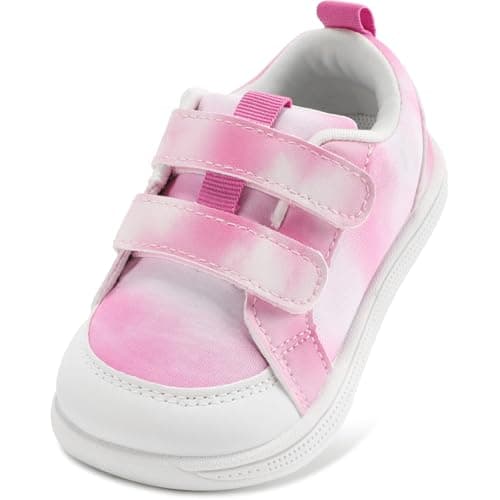 STQ KIDS Wide Toe Box Toddler Barefoot Shoes Girls Sneakers Lightweight Kid Tennis Shoes Non-Slip Zero Drop First Walking Shoe for School Sports Tie-Dye Pink Infant Size 4 - Image 1