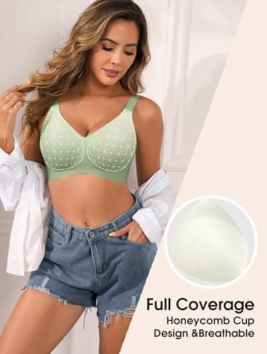SHIJIALI Jelly Wireless Bras for Women Gradient Push Up Seamless T-Shirt Bra No Underwire Full Coverage Supportive Bralette Mint Green, Size X-Large - Thumbnail 4