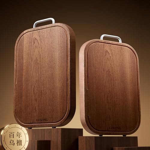 Leking Premium Solid Ebony Wood Cutting Board for Kitchen - 14.5"x9.5"x1" Double Sided Butcher Block, Thick Chopping Board with Juice Groove & Non-Slip Feet, Food Grade Serving Board for Meat Veggie - Thumbnail 2