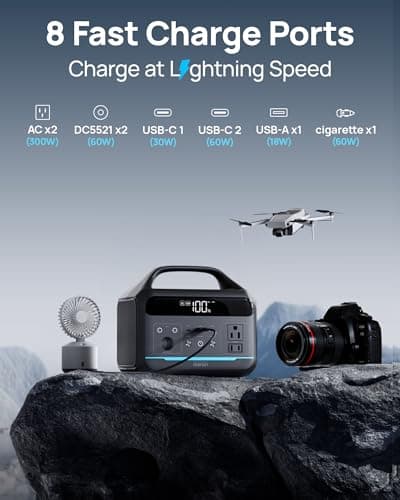 Solar Generator with Panels Included - Portable Power Station 300W with 30W Solar Panel, 192Wh(60000mAh) LiFePO4 Battery, Power Bank 8-Port Design w/2 AC Outlets for Home,Laptop, RV,Hurricane,Camping - Thumbnail 2