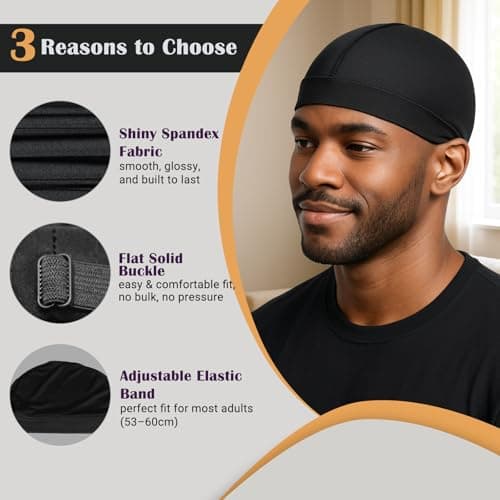 DURALA Adjustable Wave Caps for Men, Premium Elastic Stocking Cap for 360 540 720 Wave (Black+Blue) - Thumbnail 5
