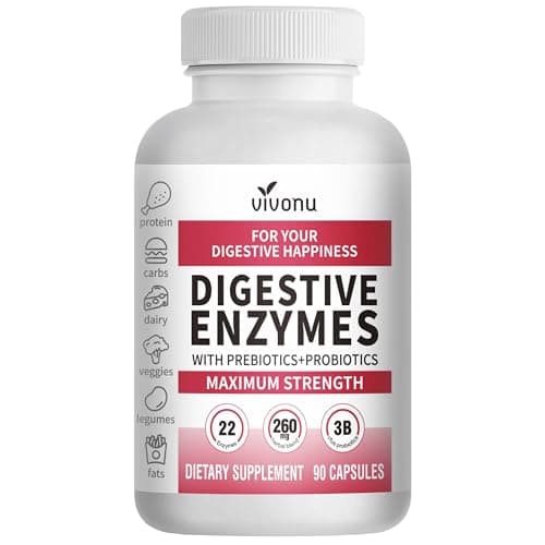 VivoNu Digestive Enzymes | 22 Enzymes with Organic Prebiotics & Probiotics | Supports Digestion* of Protein, Carbs, Fiber & Dairy | 90 Capsules