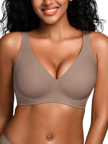S-L Deep-V Jelly Bras for Women Seamless Wireless Bralette with Support, Comfortable Padded T-Shirt Bra No Underwire Grey - Image 1
